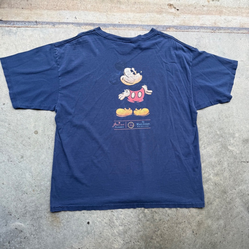 Vintage Disney Store Mickey Mouse T-Shirt Navy Blue XL Made in USA Distressed
